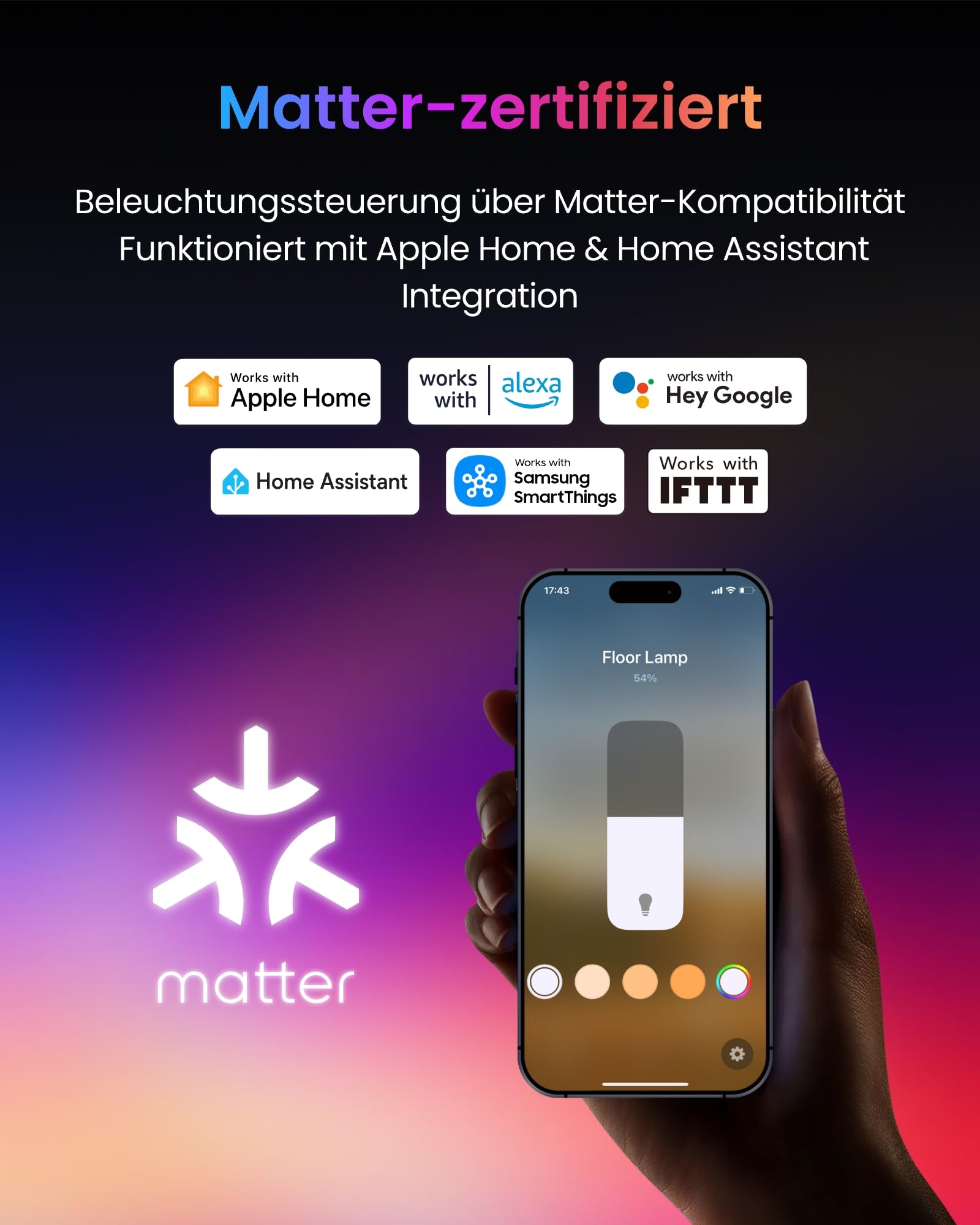 SwitchBot Matter Stehlampe Wohnzimmer, RGBCCT Floor Lamp Dimmbar mit APP Fernbedienung, Kompatibel mit Apple Home, Alexa, Google Home, LED Stehlampe Schwarz mit Warm- & Kaltweiß, Szenenmodi, Musikmodi 2