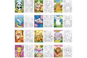 Louise Maelys Pre Drawn Canvas to Paint for Kids - 12 Packs Animal Theme Pre-Stretched Canvas Panels (5x7 inch),Pre Printed Painting Canvas Kit for Beginners, Party Favor