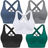 BLUELILY Sports Bras for Women High Impact Cross Back Strappy Bras Cropped Padded Seamless Workout Yoga Bras Set