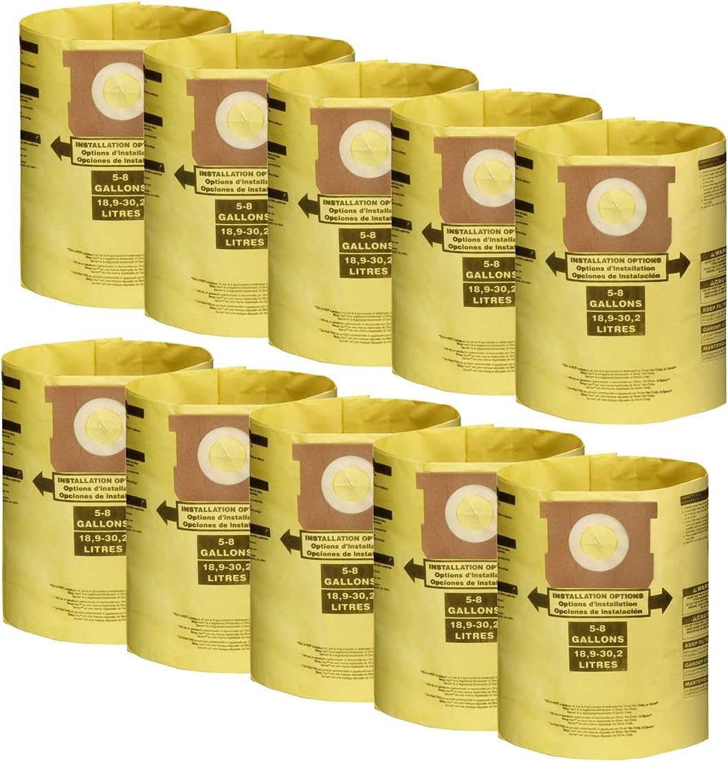 FUNTECK 10 Pack Dust Collection Bags for 5-8 Gallon Shop Vac, Replacing Model Type H, Part#9067100 (fine dust) - - 