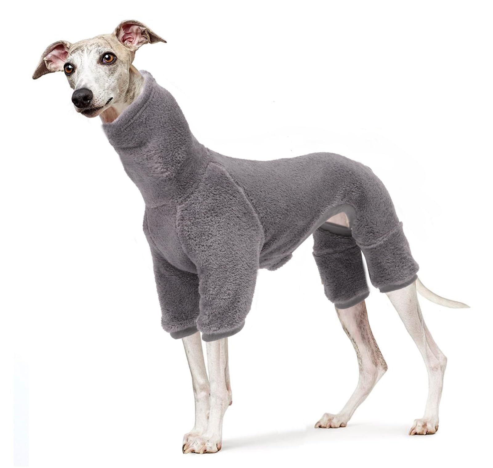 babepet Fuzzy Velvet Coat for Greyhound,Whippet Clothes with legs,Windproof Turtleneck Dogs Jumpsuit,Dog fleece Pajamas Pjs,Super Warm Winter Pullover for Whippet Greyhound Lurcher Salukis-Grey-M