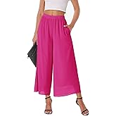 heipeiwa Women's Capris Crop Chiffon Pants Summer Beach Vacation Culottes Casual Dress Wide Leg Palazzo Pants