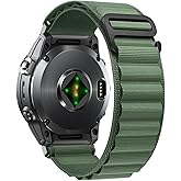 QuickFit 22mm Nylon Watch Band for Garmin Tactix 8 47mm / Garmin Descent G2/Fenix 8/Fenix 8 Solar 47mm/Fenix E/Fenix 7/Fenix 7 Pro/Fenix 6 Pro/Fenix 6/Fenix 5 Plus, Nylon Trail Loop Strap, Green