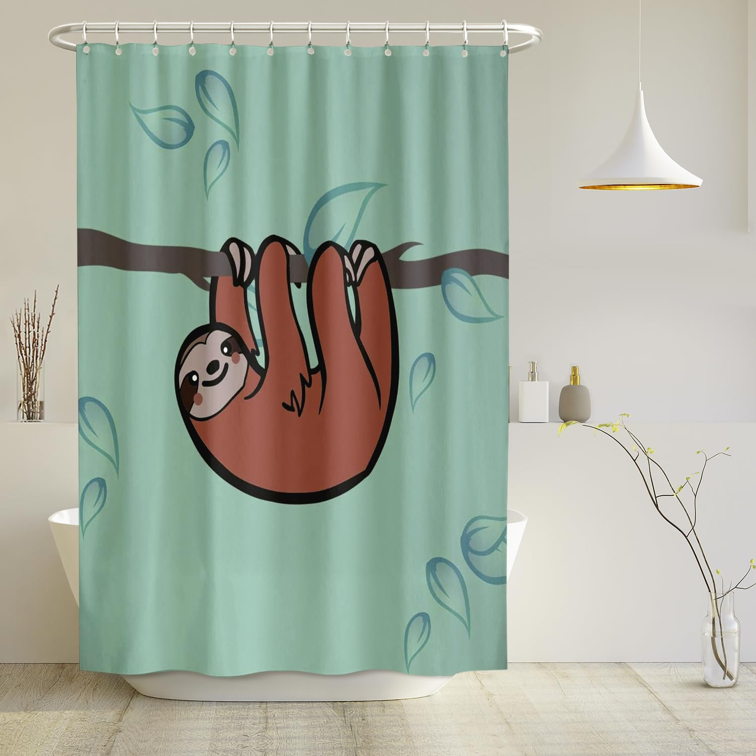 arteneur® - Sloth - Shower Curtain 180 x 200cm - Mould Resistant Fabric, Weighted Hem, Opaque, Waterproof, Washable incl. 12 hooks — image 1