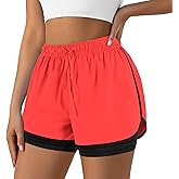 Yevrimow Women's 2 in 1 Running Shorts for Gym Yoga Workout Athletic Shorts High-Waisted Shorts with Liner Pockets