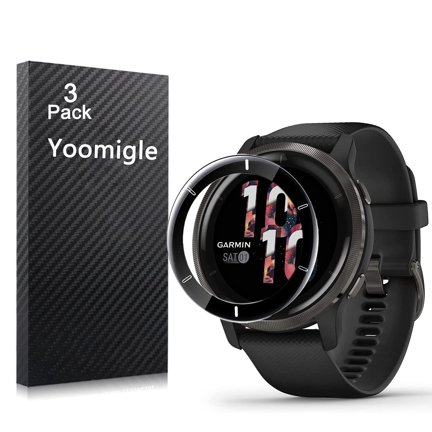 Yoomigle 3 Pack Compatible with Garmin Venu 2 Smartwatch Screen Protector Film Compatible with Garmin Venu 2 Smart Watch Screen Protectors Foils 3D Full Coverage Screen Cover Anti-Scratch