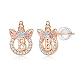 Rose Gold Plated Letter B Initial Unicorn Earrings