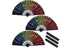 QIYUDA 3 Pcs Large Line Dancing Fan, Foldable Boots on The Ground Hand Fan, Big Fans Handheld Line Dance Clap Fans (Bright Lights)