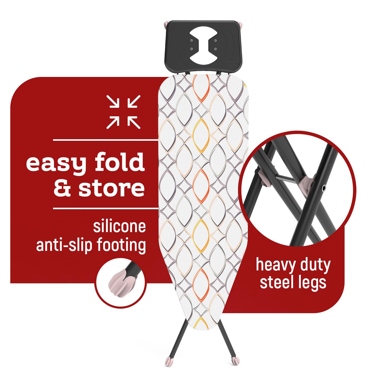 Perilla Big Ironing Board - Durable, Vapor Permeable, and Height Adjustable Iron Board- Heat Resistant Fabric - Metal 4 Legs with Silicone Stoppers - 38 X 110 CM Ironing Surface