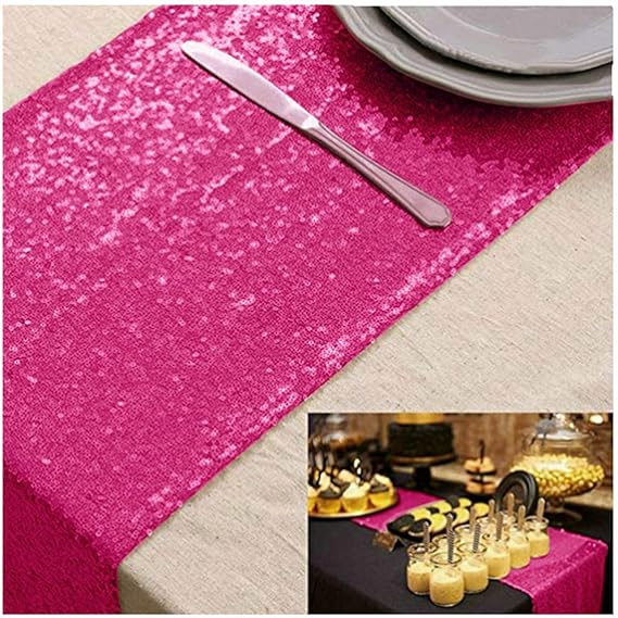 ShinyBeauty Table Runner-Sequin Table Runner Hot Pink Wedding Table ...