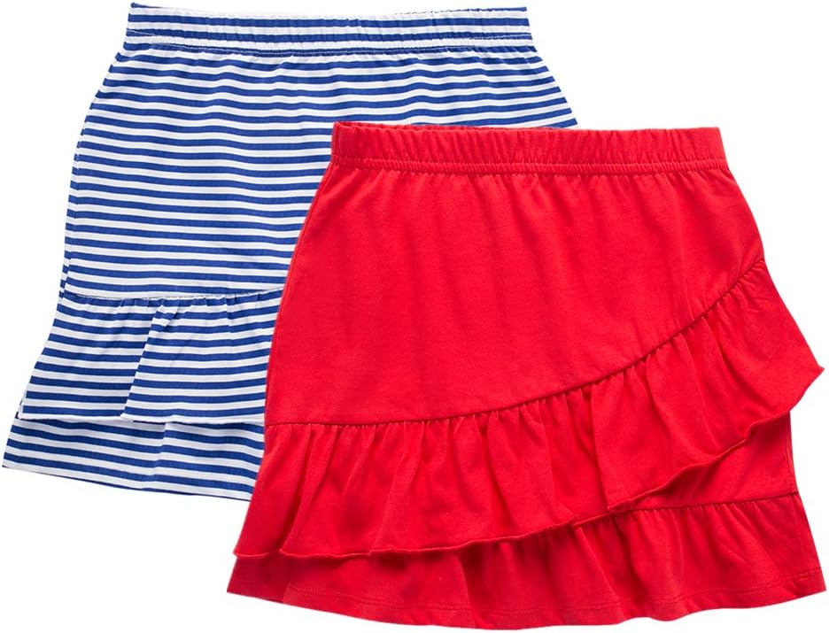 2 Packs 100% Cotton Tiered Ruffle Skirt with Elastic Waistband for Girls