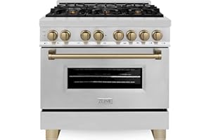 ZLINE Autograph Edition 36 in. 4.6 cu. ft. Legacy Dual Fuel Range with 6 Burner Gas Cooktop and Electric Convection Oven in Stainless Steel and Champagne Bronze Accents (RAZ-36-CB)