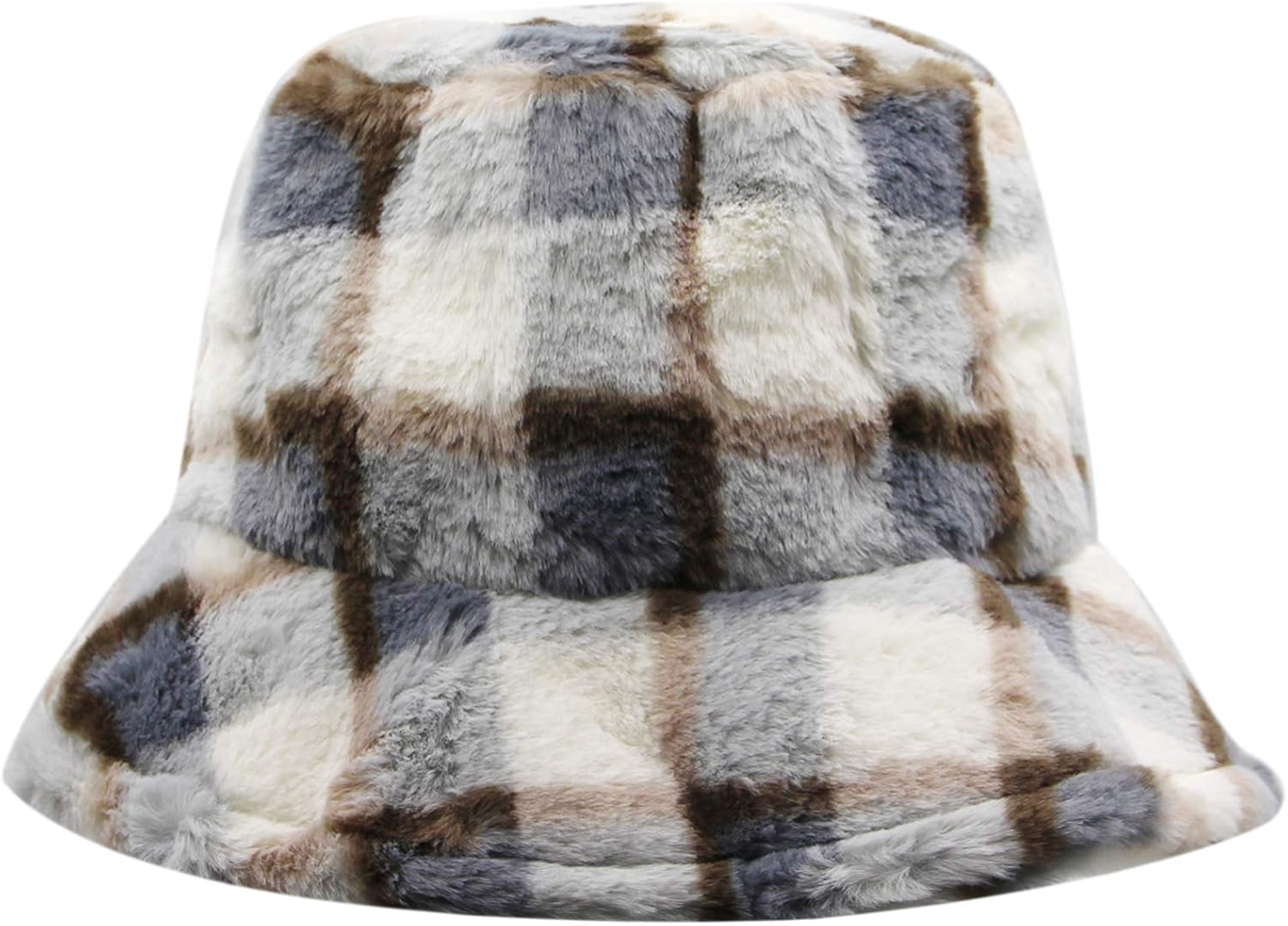 Women Girls Winter Faux Fur Bucket Hats Vintage Soft Warm Fisherman Cap
