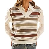 IEEILULU Womens Cap Sleeve Sweater Vest Striped Color Block V Neck Sleeveless Tank Top Loose Summer Sweater Vest Tops