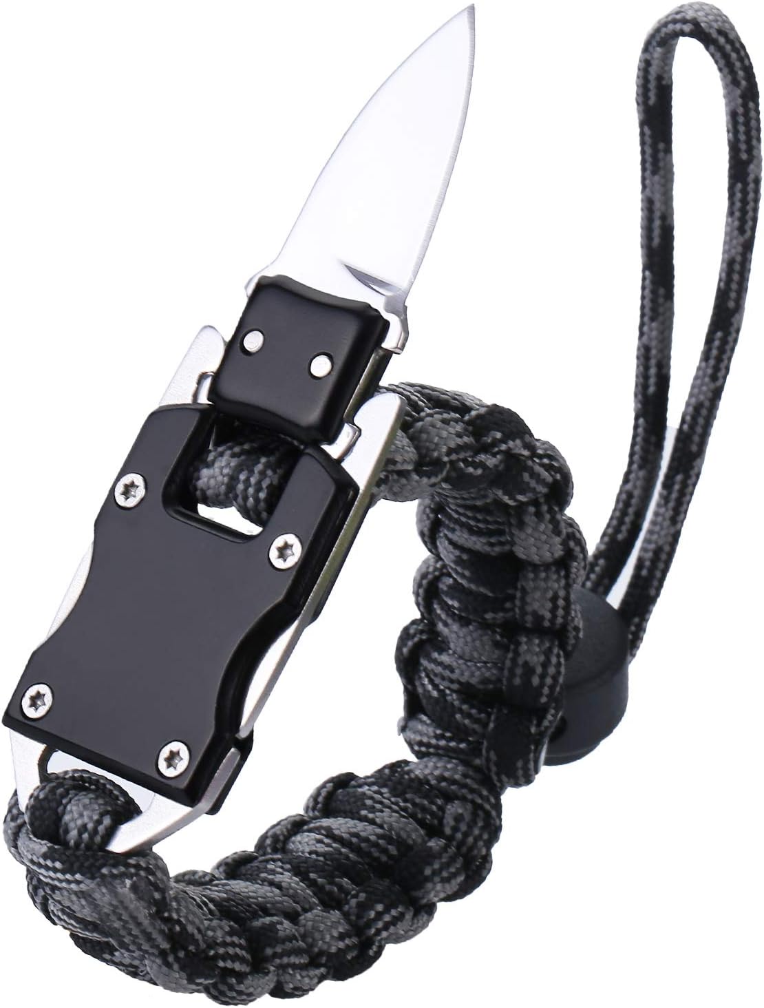 Adjustable Paracord Knife Bracelet, Survival Cord Bracelet with Knife, Tactical EDC Paracord Bracelet for Outdoor Hiking Traveling Camping, Paracord Bracelet for Men & Women (Adjustable Black Gray) : Sports & Outdoors