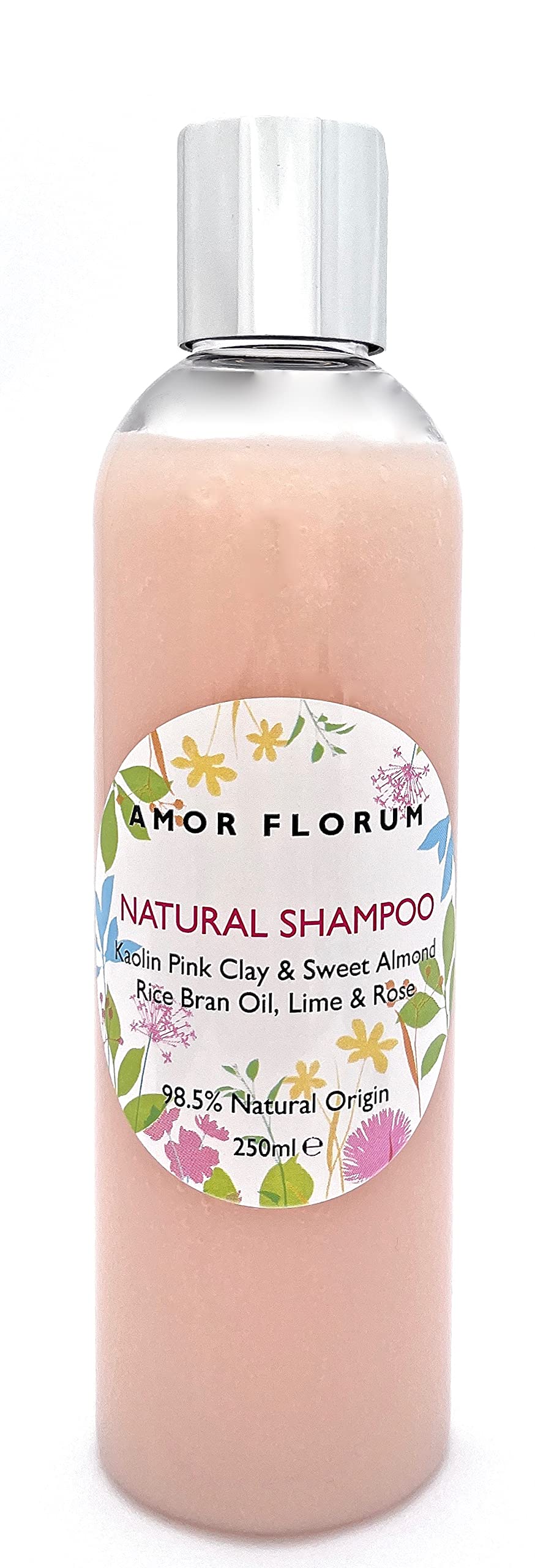 Amor Florum - Shampoo - 98.5% Natural - Pink Clay, Almond, Rose, Lime. Sulfate/Parabens Free. Gentle, Concentrated. pH 5.5 For Sensitive Skin. 250ml