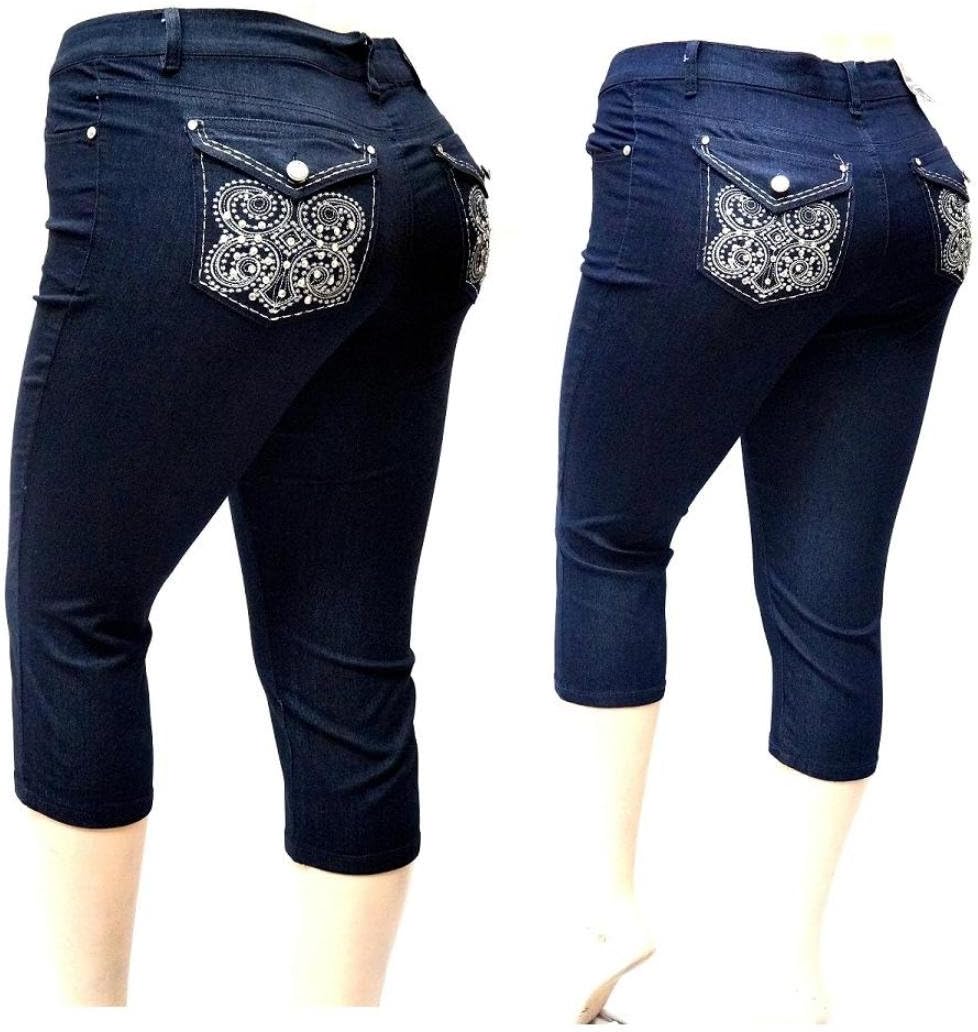 1826 Jeans1826 Women's Plus Size Stretch MID Rise Denim Jeans Capri Blue & Black PC-2686