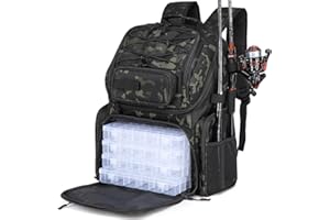 HAMBOLY Fishing Backpack with Tackle Boxes, 50L Fishing Tackle Bag with Cooler & Rod Holders, Waterproof Tackle Bag for Men