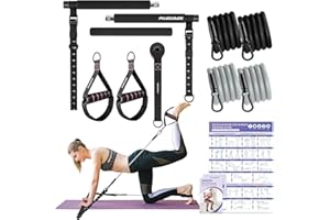 PALECLOUDS Pilates Bar Kit with Resistance Bands, 3-Section Pilates Bar with Clear Scale & Adjustable Metal Buckle, Durable Carabiner, Pilates Bar Kit for Women Full-Body Workout