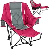 USKAU Camping Chair with Removable Footrest, Oversized Outdoor Chair with Headrest & Cup Holders, 400lb Capacity Lawn Chair for Sports Backyard Fishing