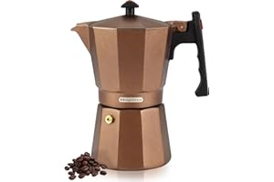 MAGEFESA Colombia Brown Stovetop Espresso Moka Pot, 6-Cup/10 oz, Italian Coffee Maker for Cuban Coffee, Extra-Thick Aluminum, Heat-Resistant Handle, Safe & Easy-to-Use, Greca Coffee Maker
