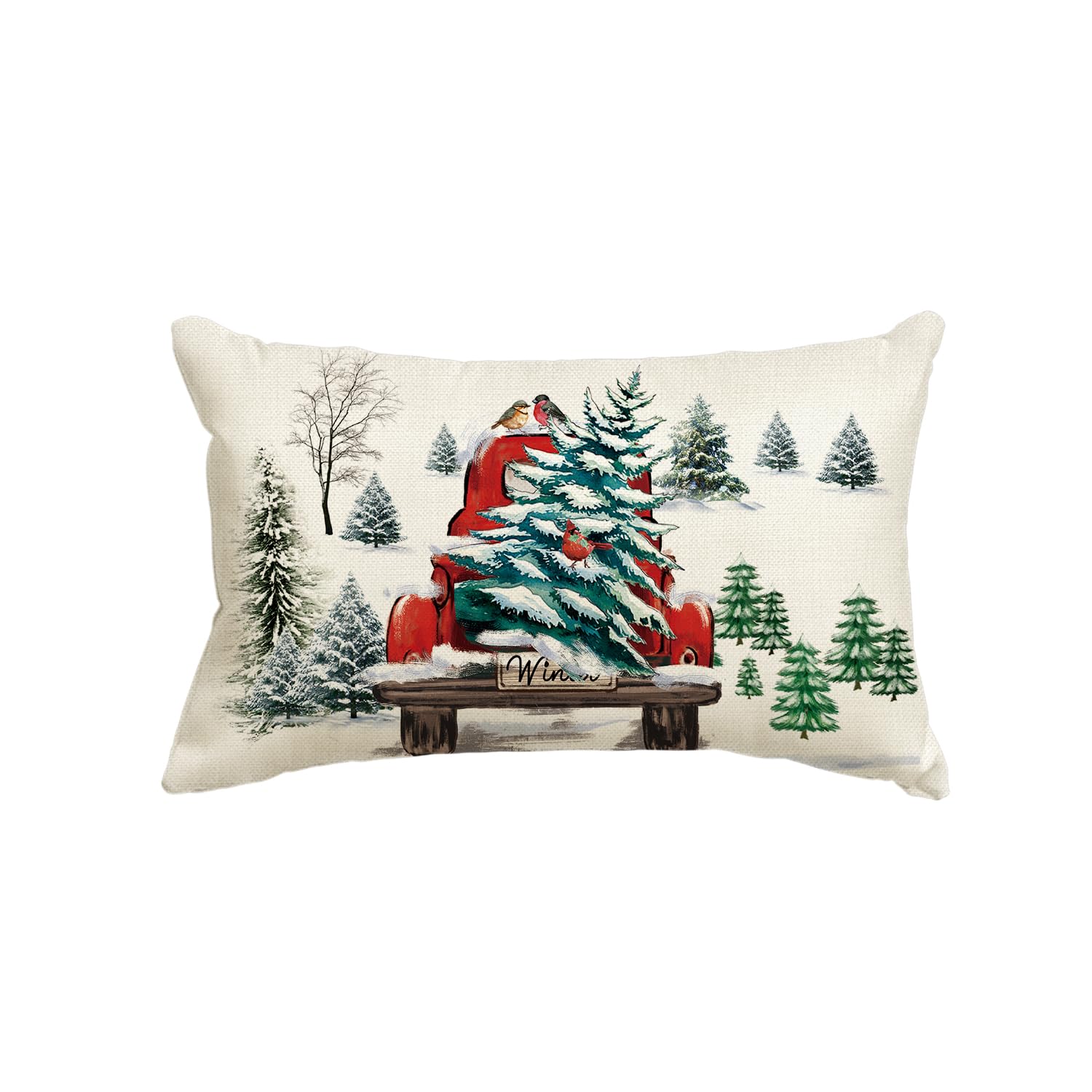 Artoid Mode Watercolor Snow Pine Tree Truck Christmas Cushion Cover, 30x50 cm Xmas Winter Decorative Pillow Case Cover Sofa Living Room Outdoor Decor โ image 1