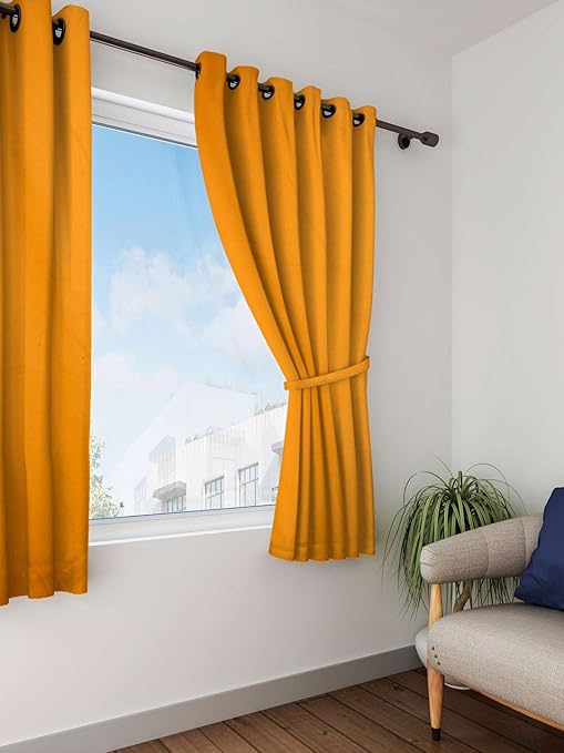 Buy Lushomes Orange Plain Cotton Curtains With 8 Eyelets For