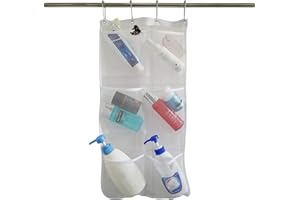 Lohas Select Quick Dry Mesh Pockets Fabric Bathm，Hanging Mesh Pockets Shower Organizer,Shower Hanging Mesh Organizer，Quick Dry Storage Bathroom Accessories with 6-Pocket, 4 Hooks