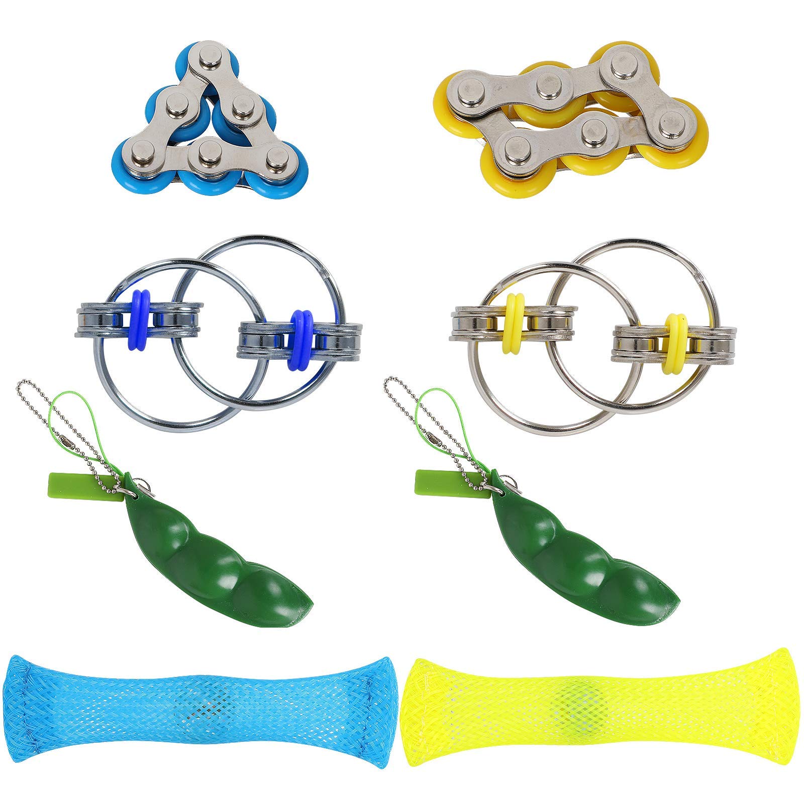 Hotgod Fidget Toy Set/Six Roller Chain Fidget,Key Flippy Chain, Mesh and Marble Sensory Toys,Pea Pod Fidget Bean Toy,Stress Anxiety Relief Sensory Fidget Hand Toy(8 Pcs)