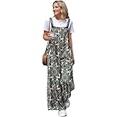 YESNO Jumpsuits for Women Casual Spring Boho Floral Overalls Side Slit Wide Leg Pants Outfit with Pockets PL2