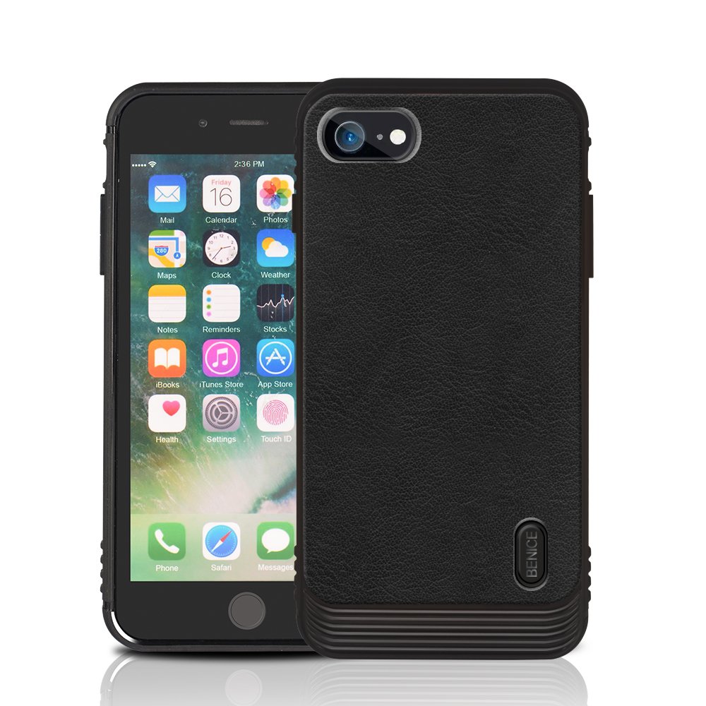 iPhone 7 Plus/8 Plus case, MagicSky Ultra Slim Premium PU Leather Shock-absorbing Protective Bumper Case with Built-in Nickel Metal Plate work with Universal Magnetic Phone Car Mount Holder - Black