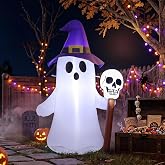 4FT Halloween Inflatables White Ghost Wearing Hat Decorations | Windproof Blow Up Yard Outdoor Decoration for Home Garden Ground Lawn with Skull Head Cane