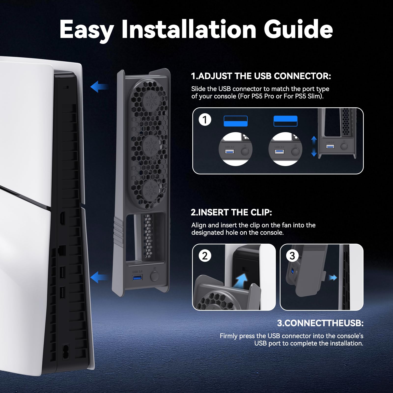 ELUTENG Kühlventilator für PS5 Slim / PS5 Pro, Leises Lüfter mit RGB-Licht & Automatischer Temperaturgesteuerte Geschwindigkeit, Lüfter Kühler mit USB 3.0 Port für Playstation 5 Pro / Slim Disc & Dig 7