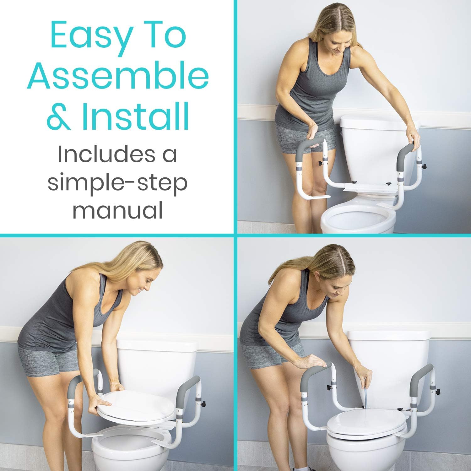 Vive Toilet Safety Rail - Adjustable Grab Bar - Compact Support Frame with Handrail for Bathroom Toilet Seat - Easy Installation for Handicap Senior Bariatrics, Elderly Balance - Padded Hand Armrest - - 