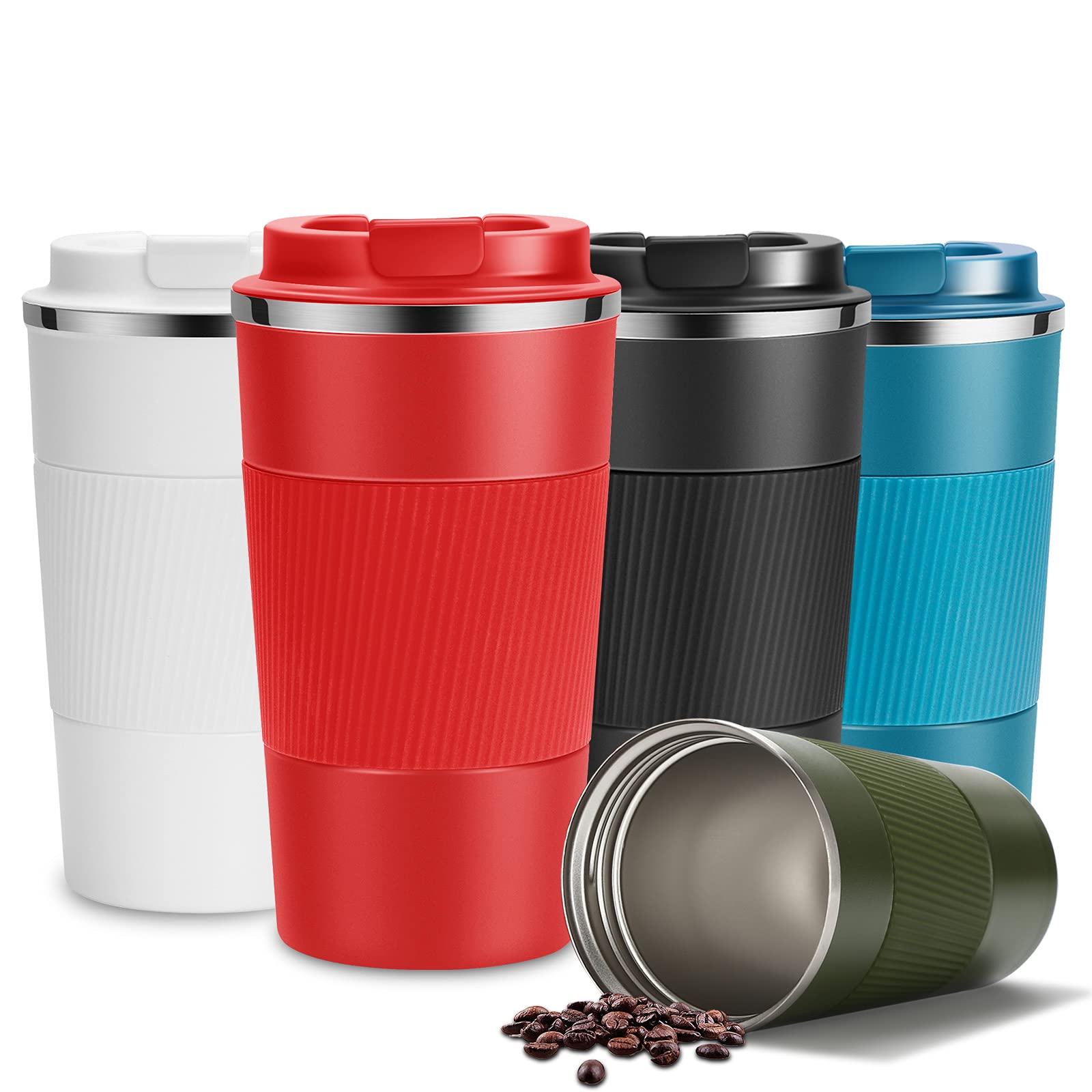 YINJAM Travel Mug Reusable Insulated Coffee Cups Vacuum Insulation Stainless Steel Thermal Bottle for Hot Cold Drinks (Red, 380ml)