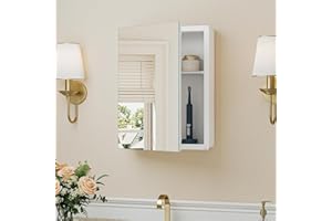 Keonjinn Small Medicine Cabinet 14 x 18 Inch, Assembly Required, White Bathroom Medicine Cabinet Mirror 35 x 46 CM, HD Temper