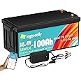 36V 100AH Golf Cart Lifepo4 Battery with 200A Bluetooth BMS, Deep Cycle Lithium Iron Phosphate Battery for Trolling Motors, Yachts, Marine, Boats, RV, Home