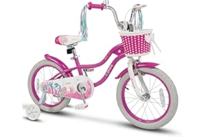 COSTWAY Mermaid Kids Bike, 12/14/16/18/20 Inch Toddler Bike w/Removable Training Wheels, Streamers, Doll Storage Basket, Hand