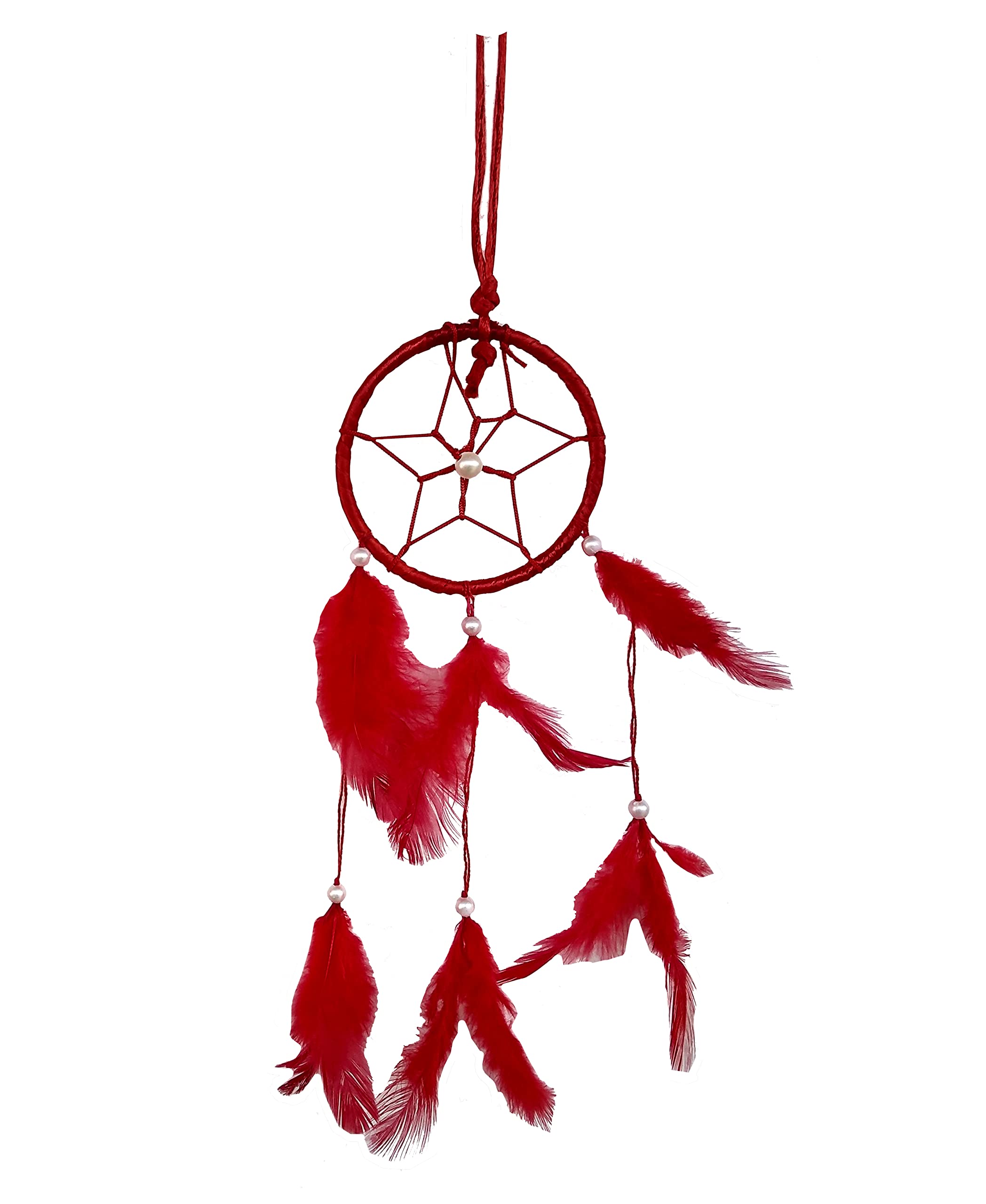 Rastogi Handicrafts Dream Catchers Wall Decor,Handmade Feather Decor Room Hanging Decoration Home Car Bedroom Nursery (Red 3" Ring)
