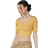 Fressia Fabrics Round Neck Cotton Lycra Stretchable Elbow Sleeve Readymade Saree Blouse for Women Stylish