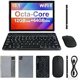 ATMPC 2026 Latest Tablet, 12GB RAM 64GB ROM, Octa-Core Processor 10.1" HD IPS Touchscreen Android Tablets, 2 in 1 Tablet with Keyboard, Mouse, Stylus, Case, 6000mAh Battery, WiFi 6, BT 5.4