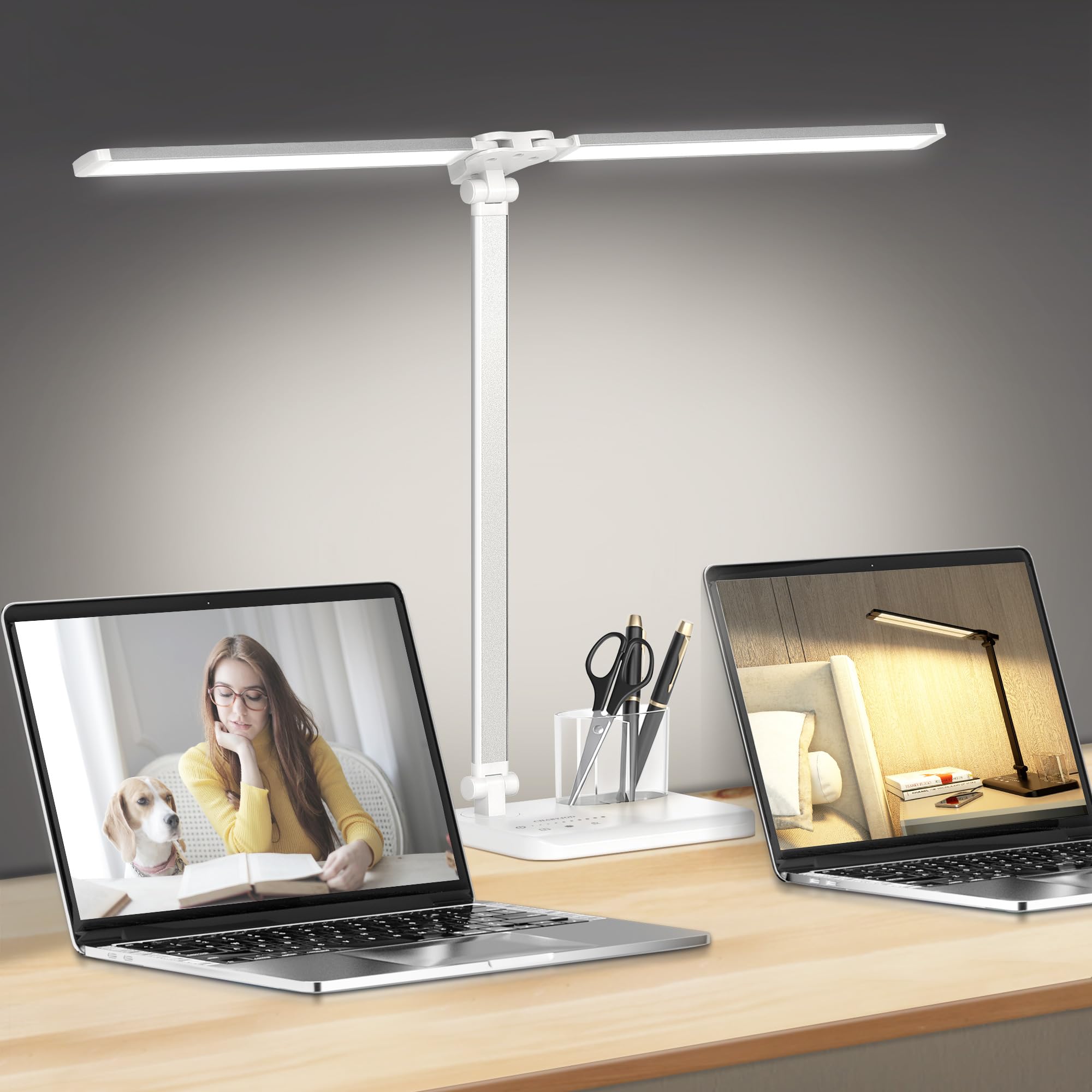Photo 1 of LED Desk Lamp Dimmable Table Lamp with USB Charging Port, 50 Lighting Modes, Adjustable Foldable Dual Swing Arm Architect Desk Lamp for Home Office, Eye-Caring Reading Lamp w/ Pen Holder 45min Timer