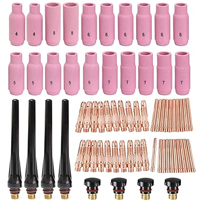 Alffun 68pcs TIG Torch Consumables Accessories KIT for TIG Welding Torch PTA DB SR WP 17 18 26 Back Cap/Collet Body/Alumina Nozzle