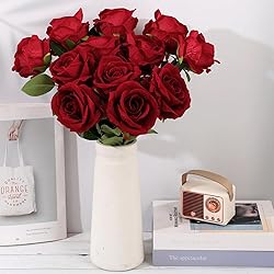 Cloudecor 15Pcs Artificial Roses Velet Real Touch