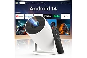 1080P 4K Support Mini Projector with WiFi 6 and Bluetooth 5.4, Built-in Android 14, Auto Keystone, Portable Smart Projecteur 
