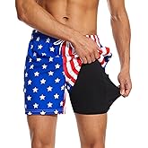 Aueyan Mens Swim Trunks 5.5 inch with Compression Liner Zipper Pockets,Quick Dry Swimsuit Trunks Funny Beach Board Shorts