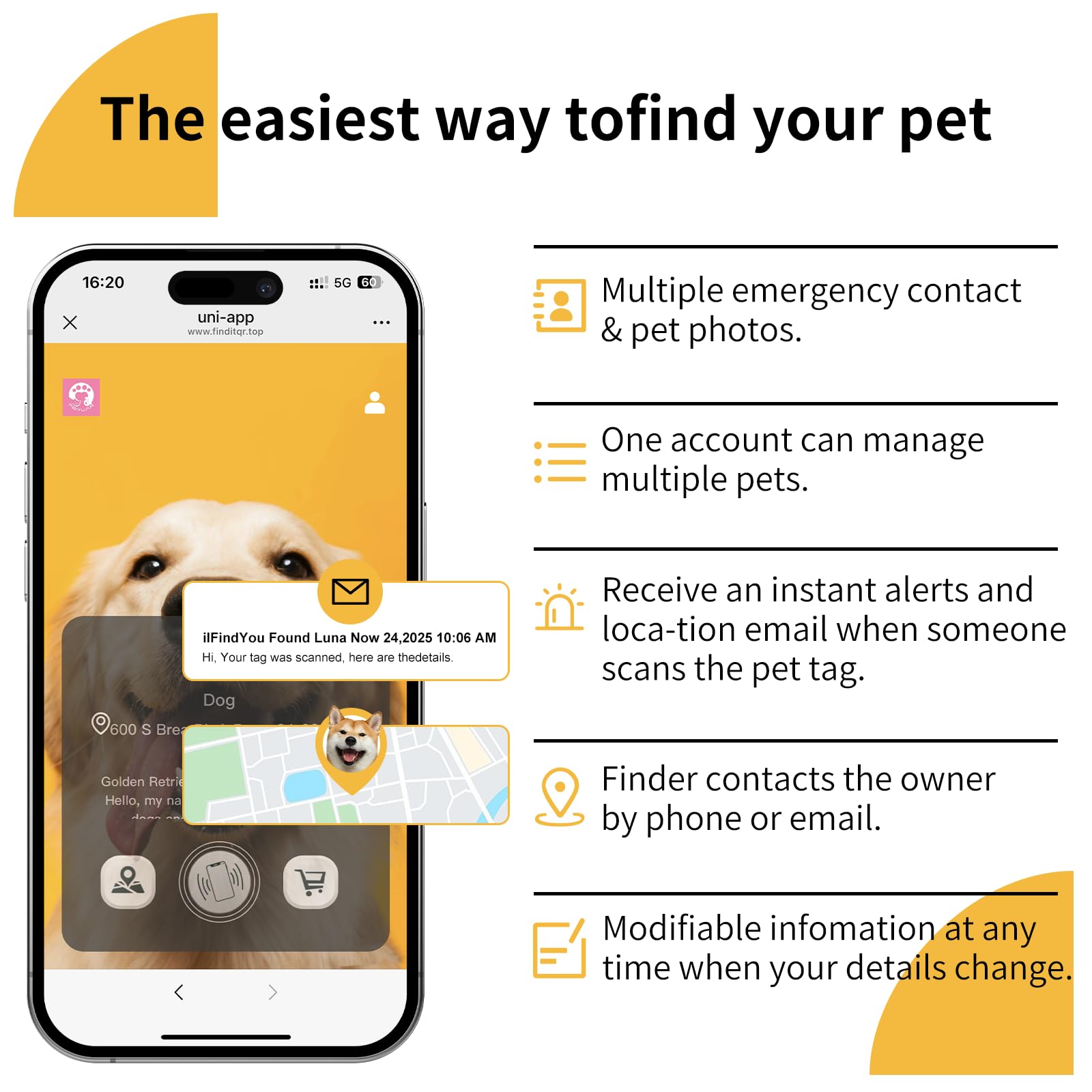 AirTag Dog Collar with QR Code & LED Light, IP68 Waterproof Rechargeable Pet Collar with Reflective Strips, Durable Airtag Holder for Medium/Large Dogs (Green, L(20-24 in))