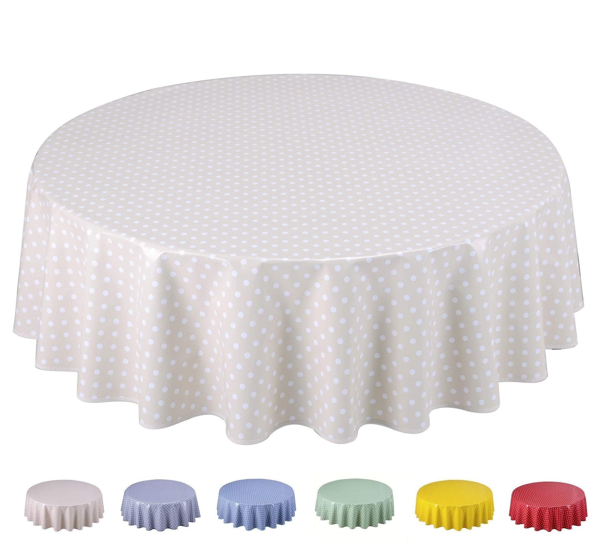 Home Direct Round Oilcloth PVC Wipe Clean Tablecloth 140cm 55" Small Polka Dot Beige