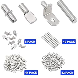 104Pcs Shelf Pins Kit,4 Styles Nickel Plated Shelf