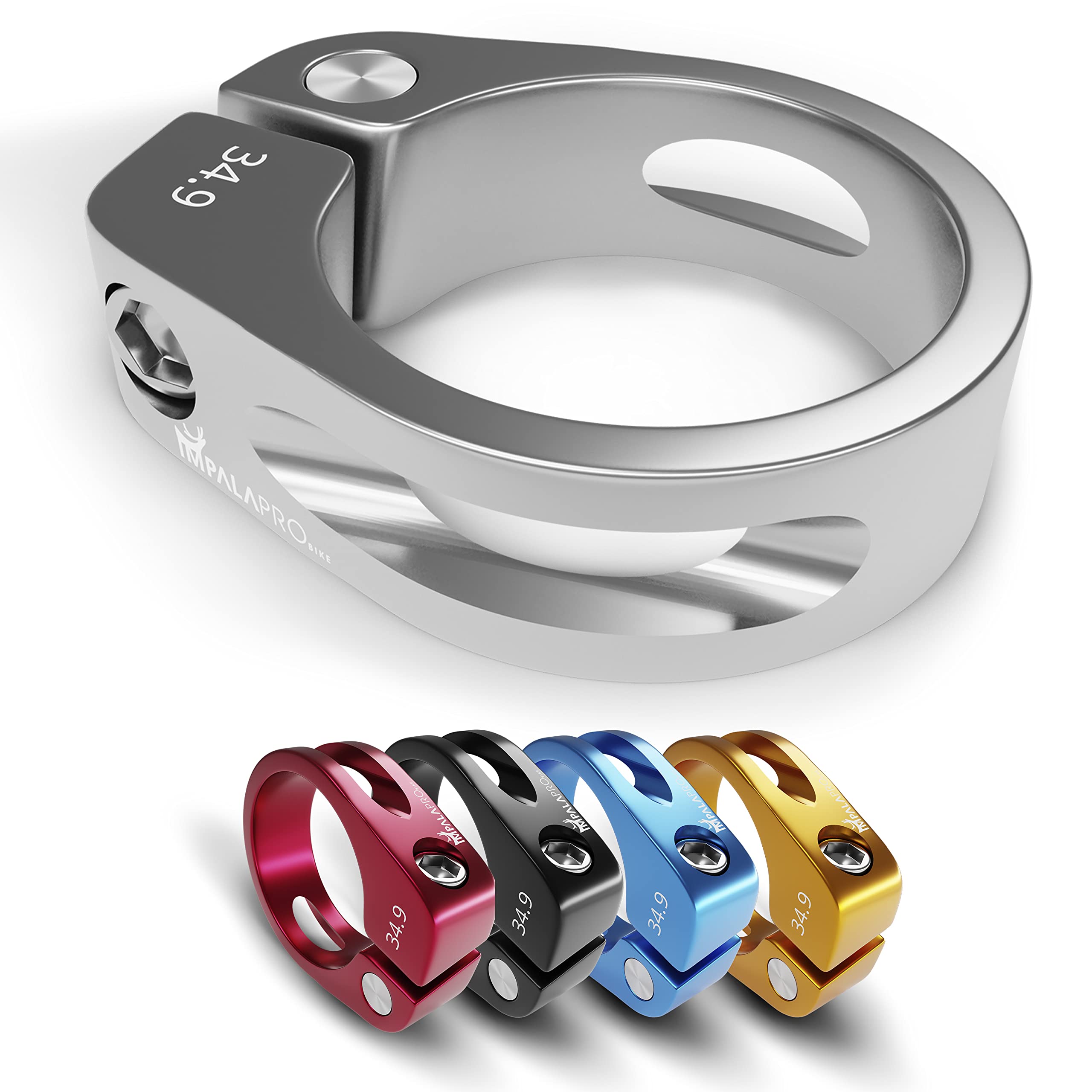 IMPALAPRO Seatpost Clamp 34.9 mm / 31.8 mm – Ultralight 38gCNC 7075 Aluminium Bike Seat Clamp for MTB, Road & Folding Bikes Anti-Rust Anodised Finish (Silver, 34.9mm)